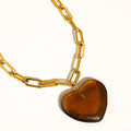 Heart Chain Necklace-Brown - The Cozy Nest