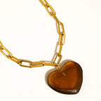 Heart Chain Necklace-Brown - The Cozy Nest