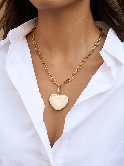 Heart Chain Necklace-Ivory - The Cozy Nest