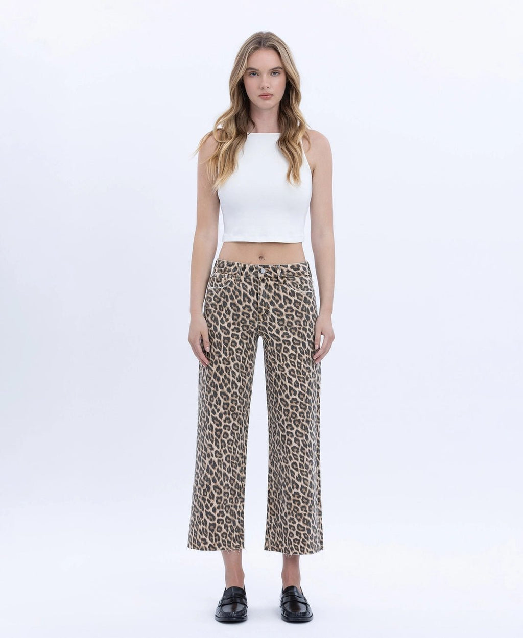 High Rise Animal Print Crop Wide Leg Jeans - The Cozy Nest
