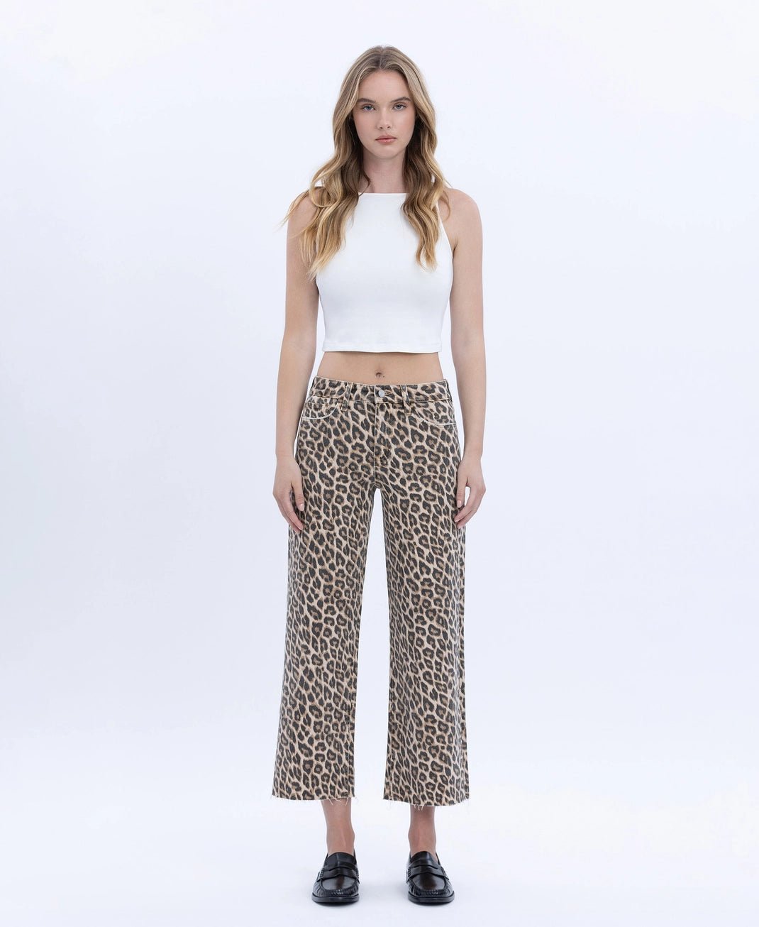 High Rise Animal Print Crop Wide Leg Jeans - The Cozy Nest