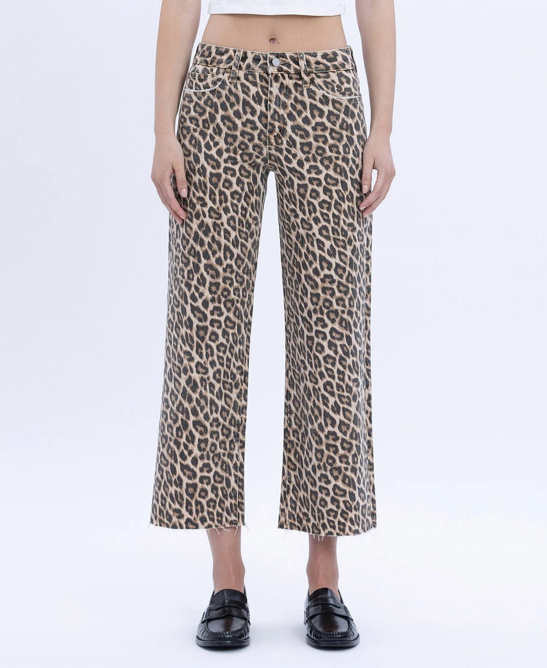 High Rise Animal Print Crop Wide Leg Jeans - The Cozy Nest