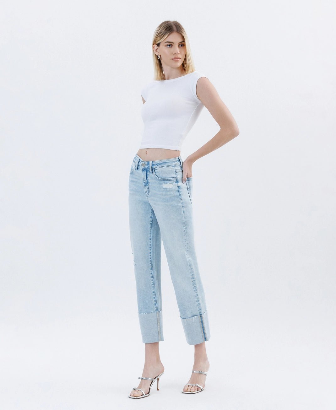 HIGH RISE CUFFED CROP STRAIGHT JEANS - Vervet - The Cozy Nest