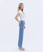 High Rise Raw Hem Slim Wide Jeans - The Cozy Nest