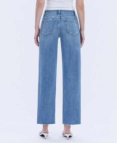 High Rise Raw Hem Slim Wide Jeans - The Cozy Nest