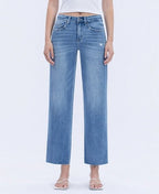 High Rise Raw Hem Slim Wide Jeans - The Cozy Nest