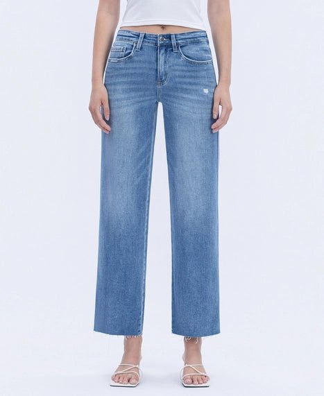 High Rise Raw Hem Slim Wide Jeans - The Cozy Nest