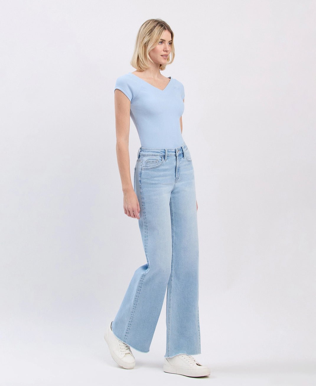 High Rise Raw Hem Wide Leg Denim - The Cozy Nest