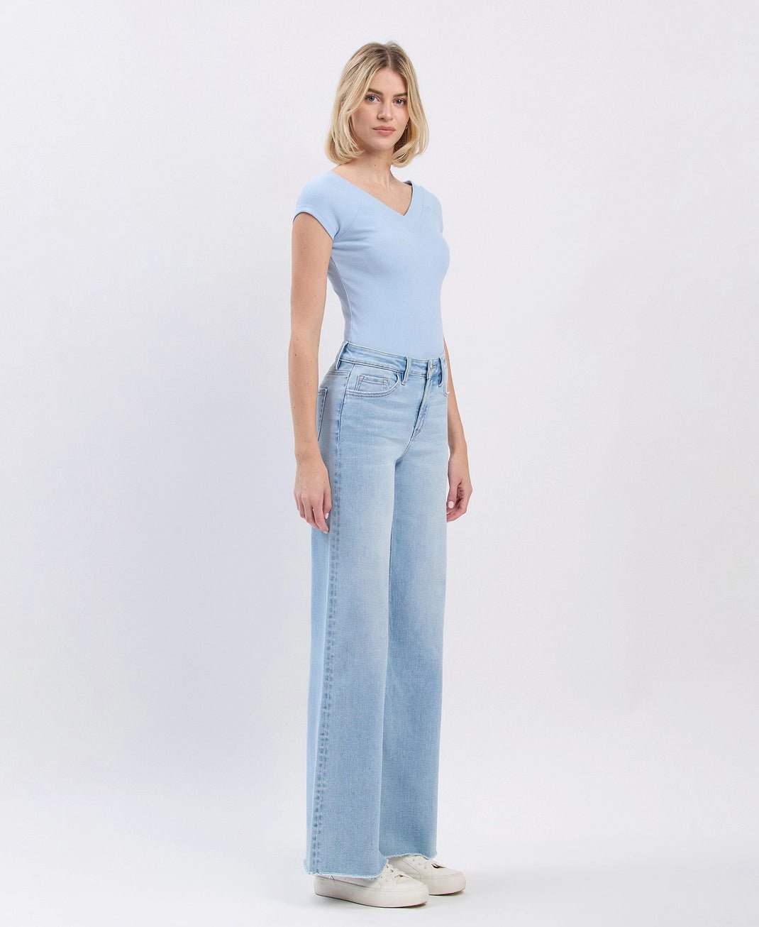 High Rise Raw Hem Wide Leg Denim - The Cozy Nest