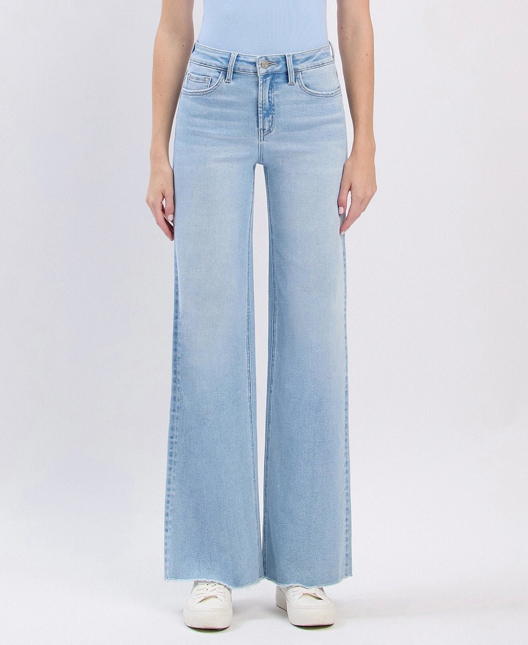 High Rise Raw Hem Wide Leg Denim - The Cozy Nest