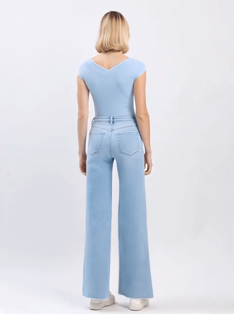 High Rise Raw Hem Wide Leg Denim - The Cozy Nest