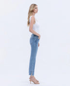 High Rise Trouser Slit Hem Kick Flare Jeans - The Cozy Nest