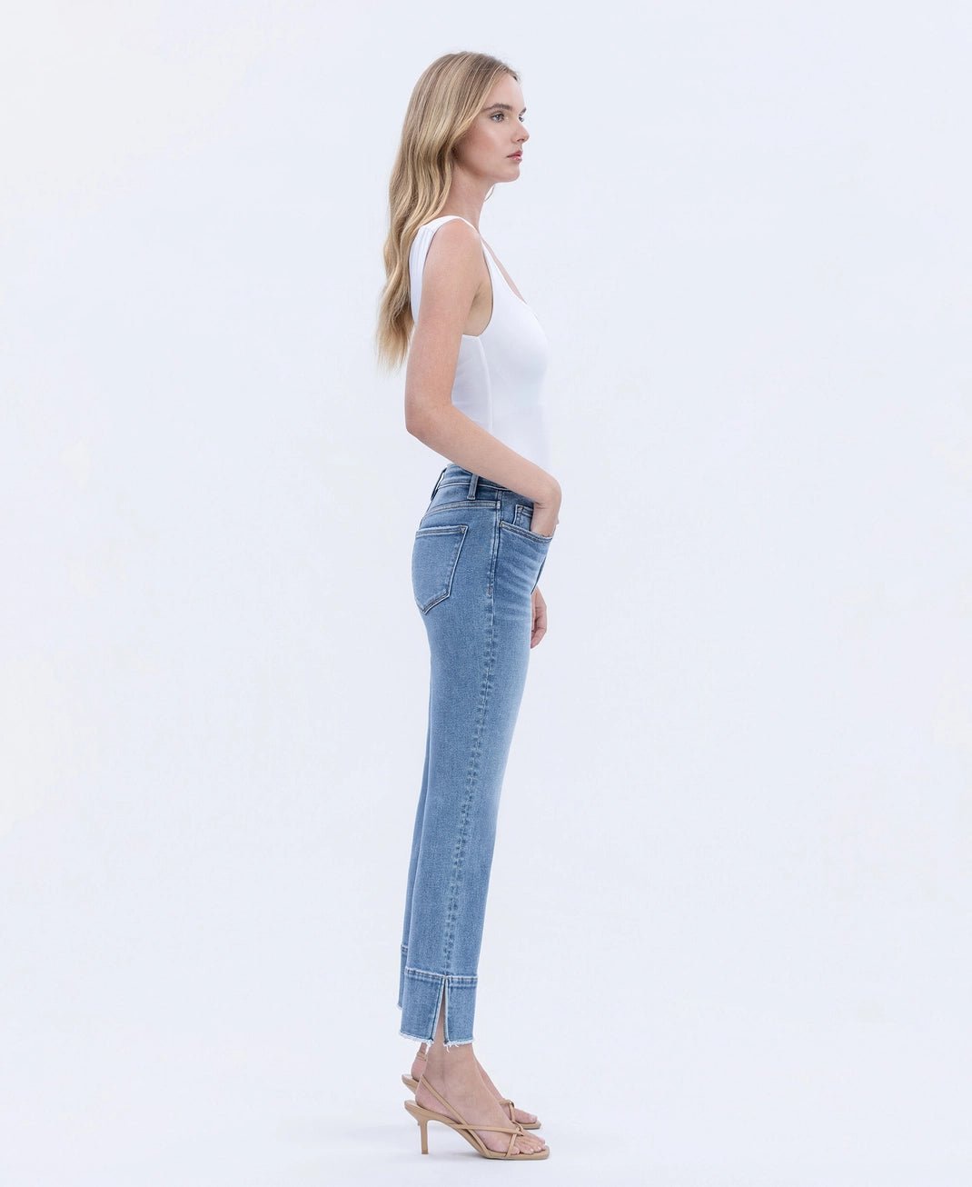 High Rise Trouser Slit Hem Kick Flare Jeans - The Cozy Nest