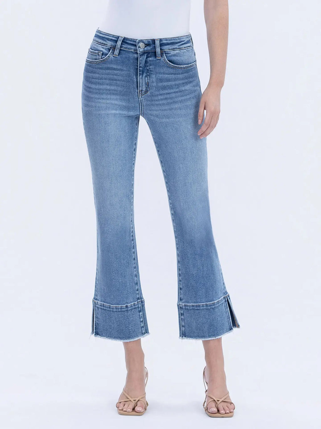 High Rise Trouser Slit Hem Kick Flare Jeans - The Cozy Nest