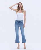 High Rise Trouser Slit Hem Kick Flare Jeans - The Cozy Nest