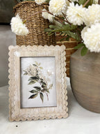 Ivory Scalloped Wood Frame W/ Hydrangea Print - The Cozy Nest