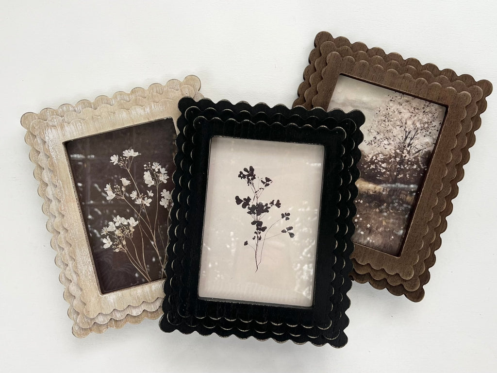 Ivory Scalloped Wood Frame W/ Landscape Print - The Cozy Nest