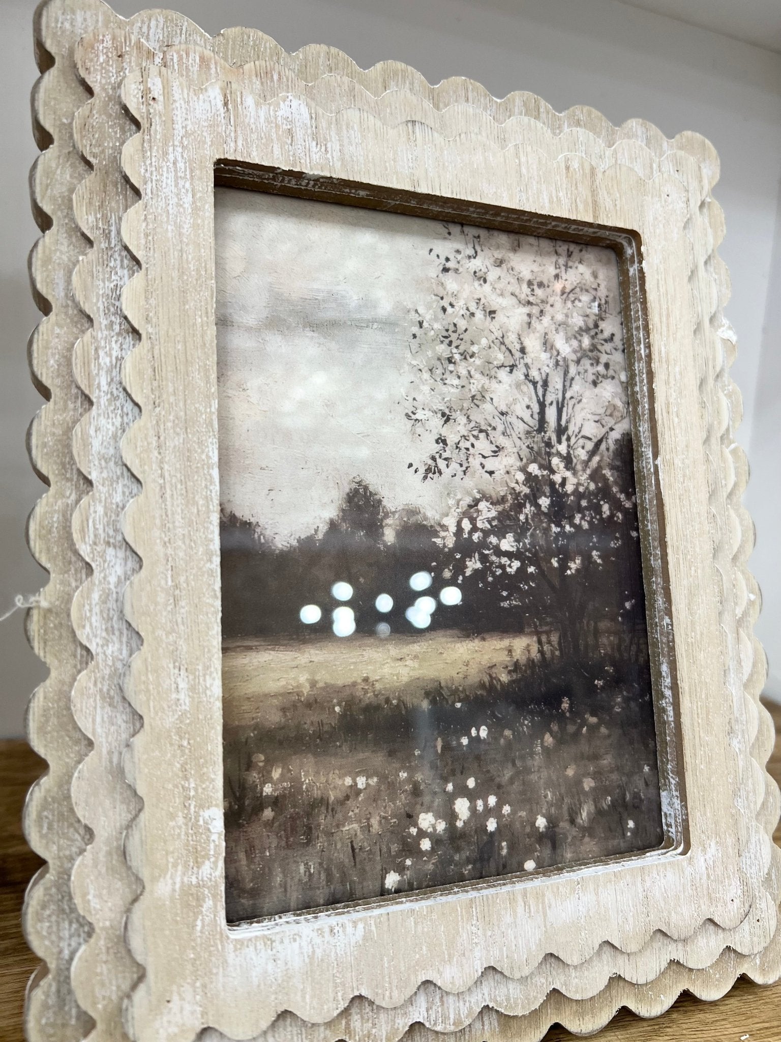 Ivory Scalloped Wood Frame W/ Landscape Print - The Cozy Nest