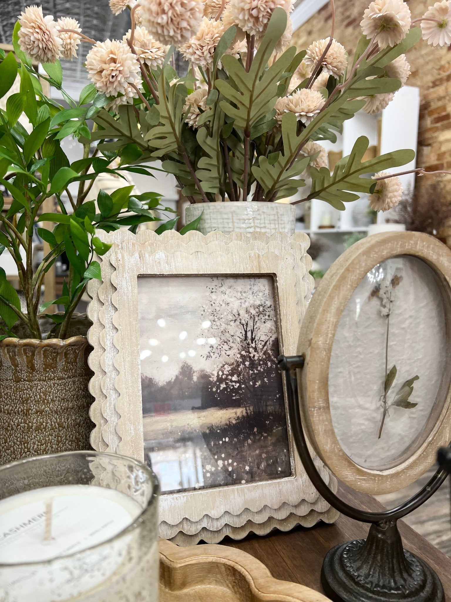 Ivory Scalloped Wood Frame W/ Landscape Print - The Cozy Nest