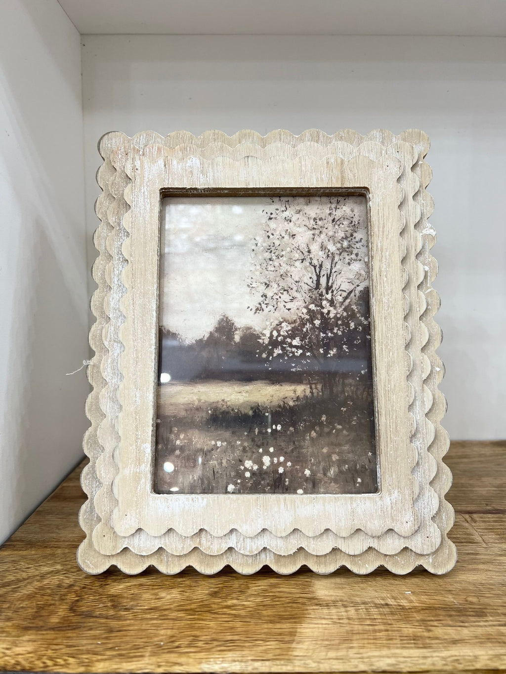 Ivory Scalloped Wood Frame W/ Landscape Print - The Cozy Nest
