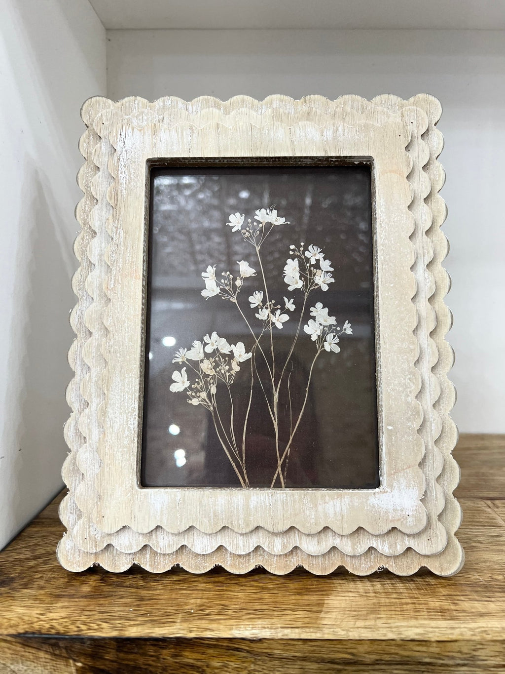 Ivory Scalloped Wood Frame W/ Wildflower Print - The Cozy Nest