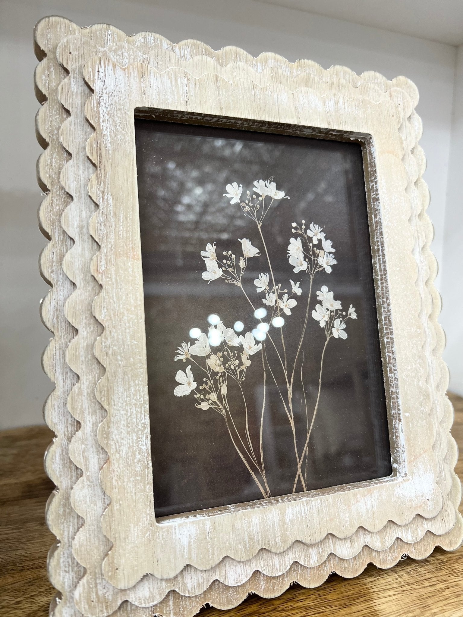 Ivory Scalloped Wood Frame W/ Wildflower Print - The Cozy Nest