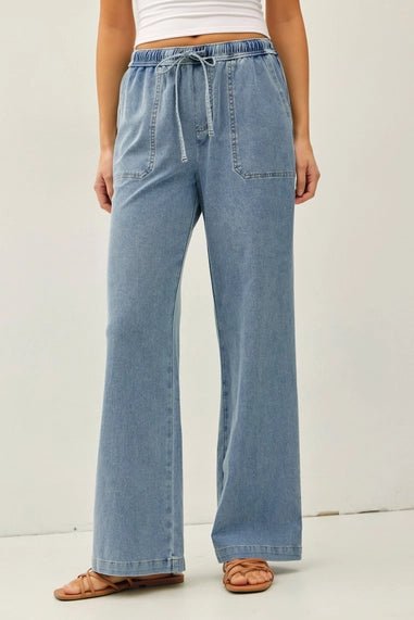 Knit Denim Wide Leg Pull On Pants - The Cozy Nest