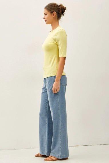 Knit Denim Wide Leg Pull On Pants - The Cozy Nest