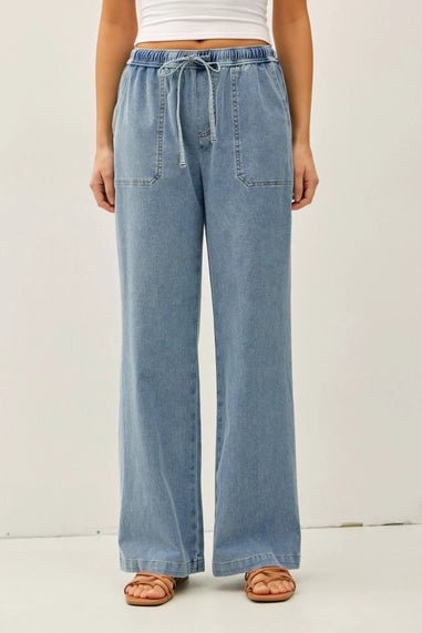 Knit Denim Wide Leg Pull On Pants - The Cozy Nest