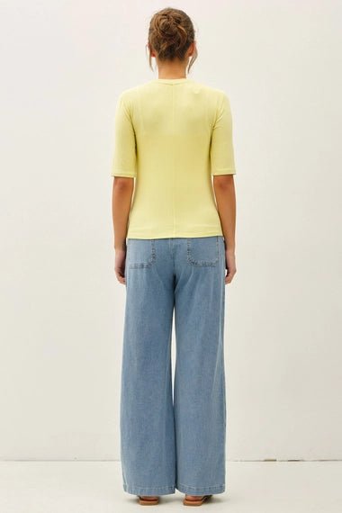 Knit Denim Wide Leg Pull On Pants - The Cozy Nest