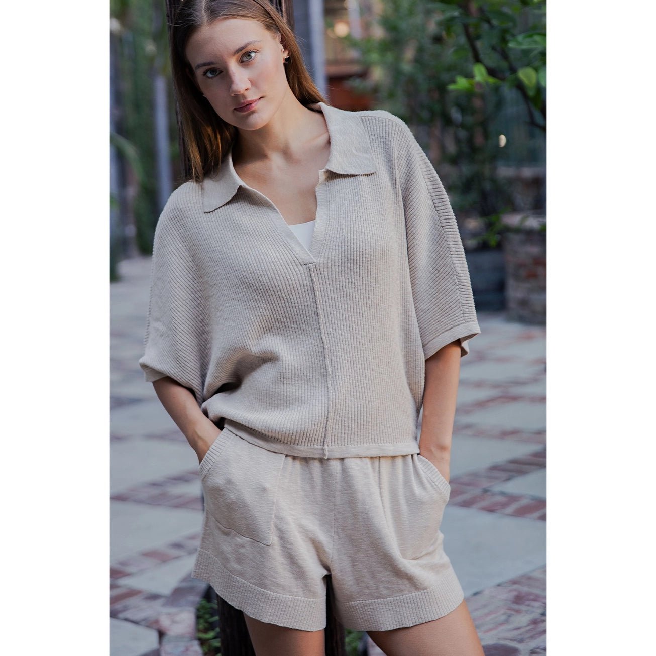 Knit Shorts Set In Sand - The Cozy Nest