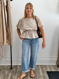 Lace Cape Sleeve Cotton Peplum Top - The Cozy Nest