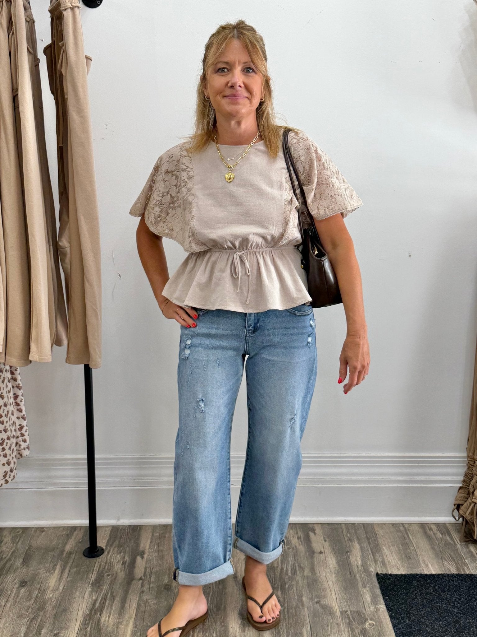 Lace Cape Sleeve Cotton Peplum Top - The Cozy Nest