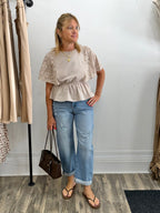 Lace Cape Sleeve Cotton Peplum Top - The Cozy Nest