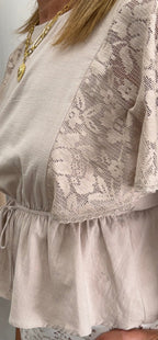 Lace Cape Sleeve Cotton Peplum Top - The Cozy Nest