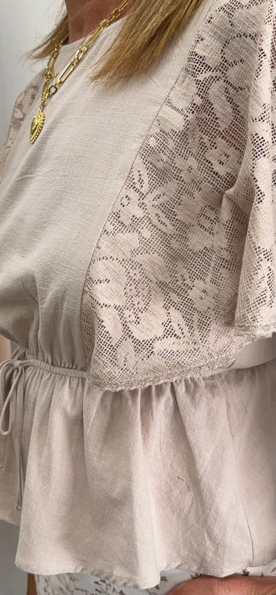 Lace Cape Sleeve Cotton Peplum Top - The Cozy Nest