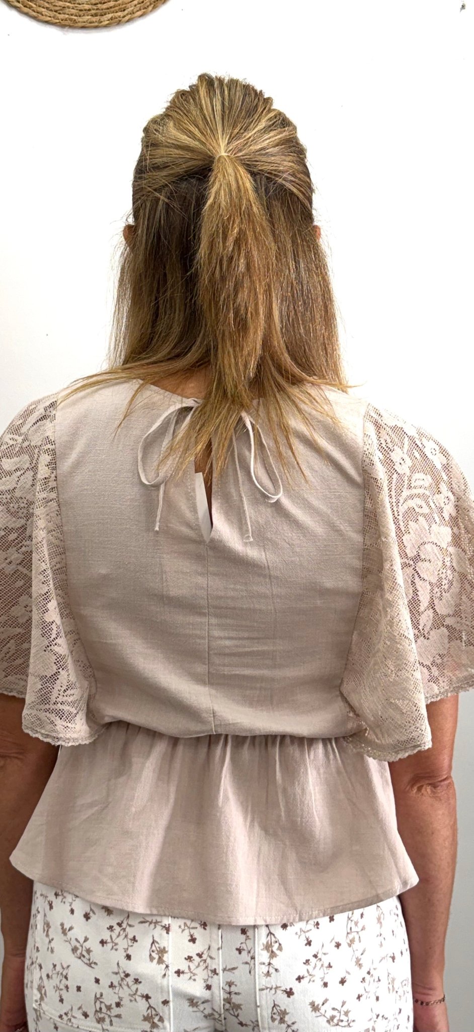Lace Cape Sleeve Cotton Peplum Top - The Cozy Nest