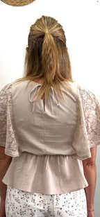Lace Cape Sleeve Cotton Peplum Top - The Cozy Nest