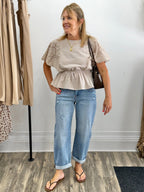 Lace Cape Sleeve Cotton Peplum Top - The Cozy Nest