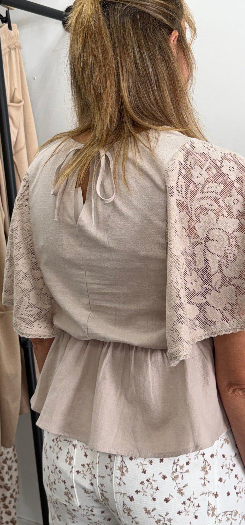 Lace Cape Sleeve Cotton Peplum Top - The Cozy Nest
