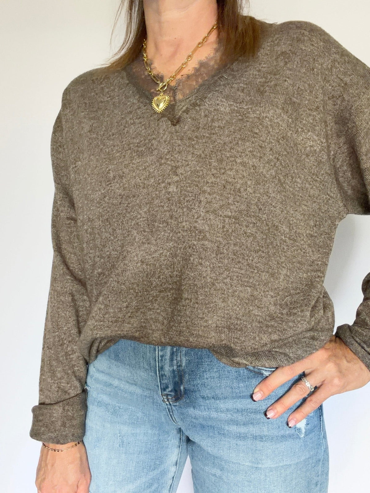 Lace Contrast Knit Sweater - The Cozy Nest