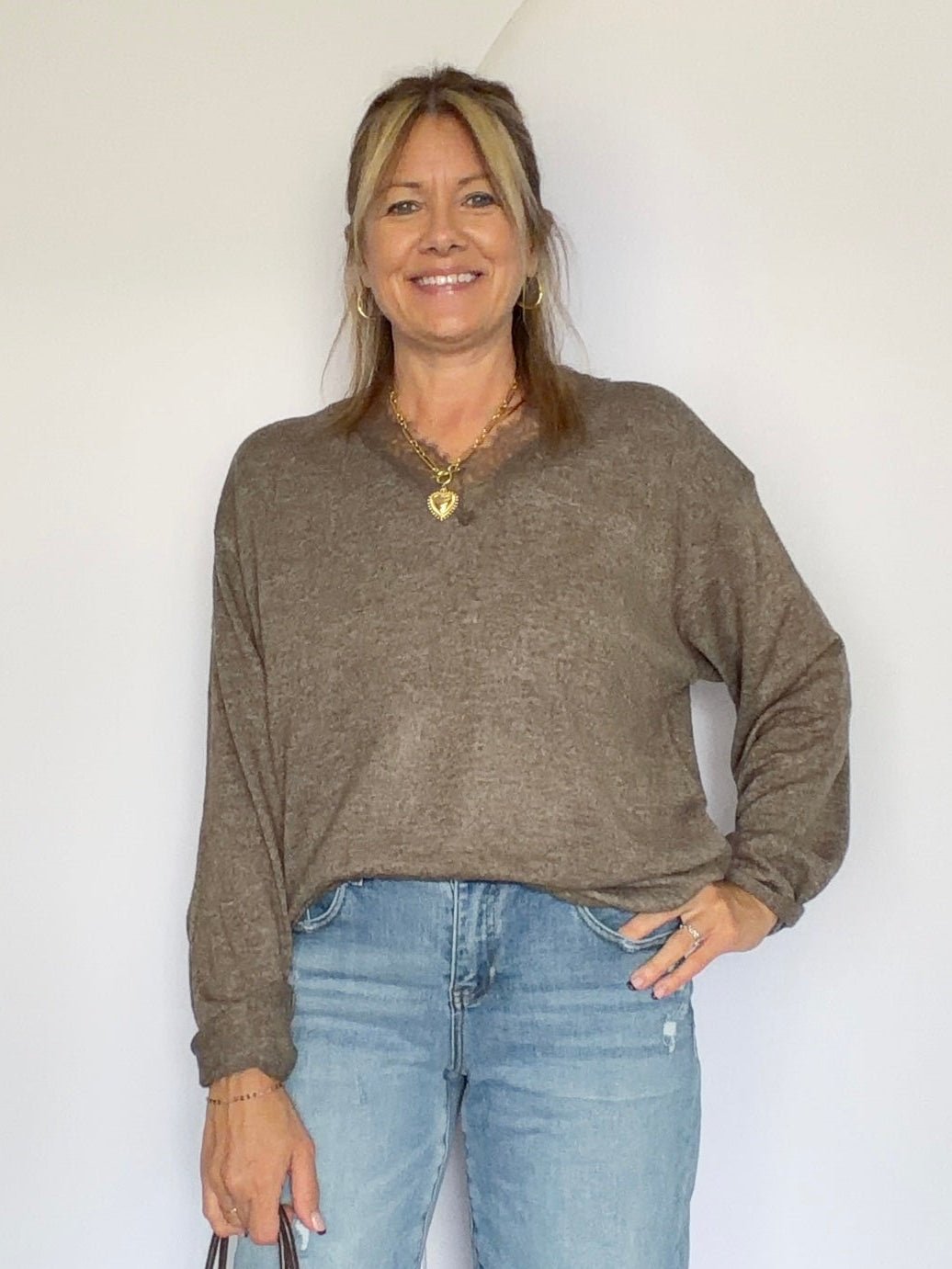 Lace Contrast Knit Sweater - The Cozy Nest