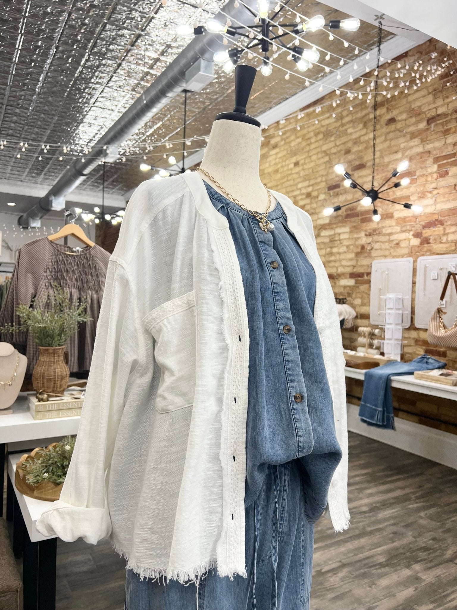 Lace - Trimmed Top with Raw - Cut Edge Detail - The Cozy Nest