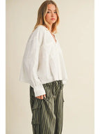 Lace - Trimmed Top with Raw - Cut Edge Detail - The Cozy Nest