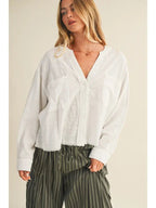 Lace - Trimmed Top with Raw - Cut Edge Detail - The Cozy Nest