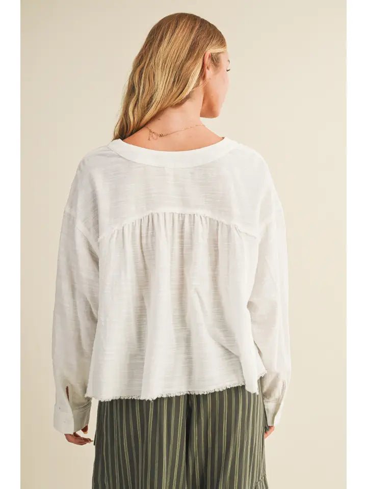 Lace - Trimmed Top with Raw - Cut Edge Detail - The Cozy Nest
