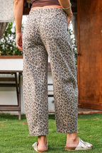 Leopard Drawstring Waist Pocketed Wide Leg Jeans - The Cozy Nest