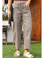 Leopard Drawstring Waist Pocketed Wide Leg Jeans - The Cozy Nest