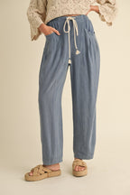 Linen Blend Barrel - leg Loose Pants With Drawstring - The Cozy Nest