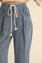 Linen Blend Barrel - leg Loose Pants With Drawstring - The Cozy Nest